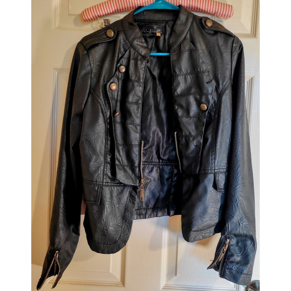 Ashley By 26 International Women's Size Large Black Faux Leather Moto Jacket